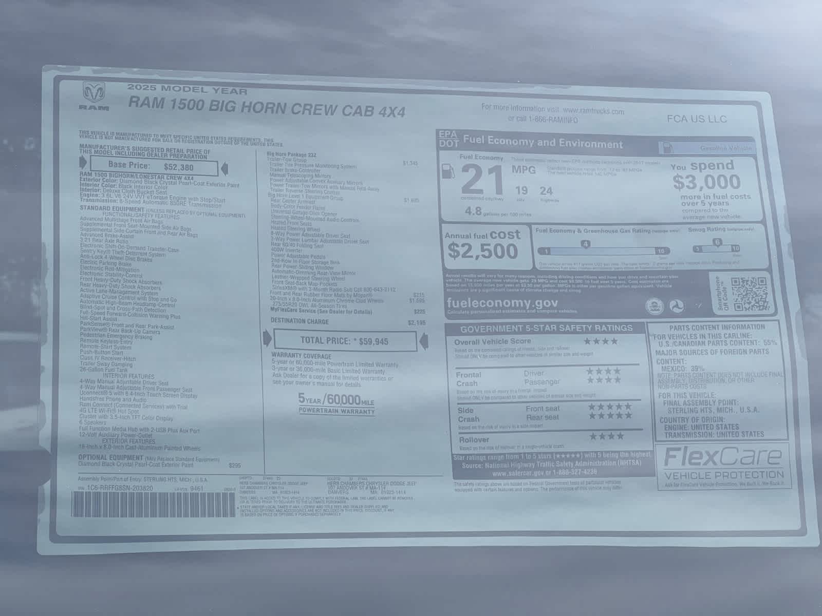 new 2025 Ram 1500 car, priced at $53,945