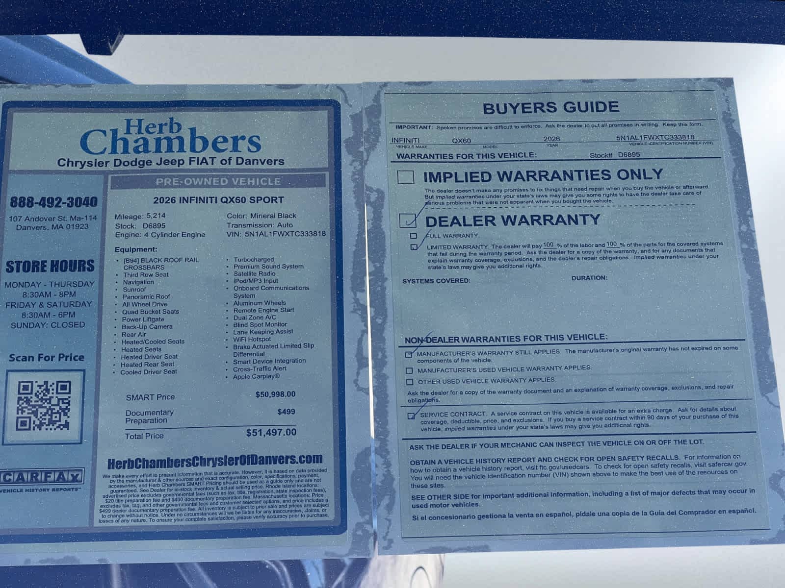 used 2026 INFINITI QX60 car, priced at $49,897