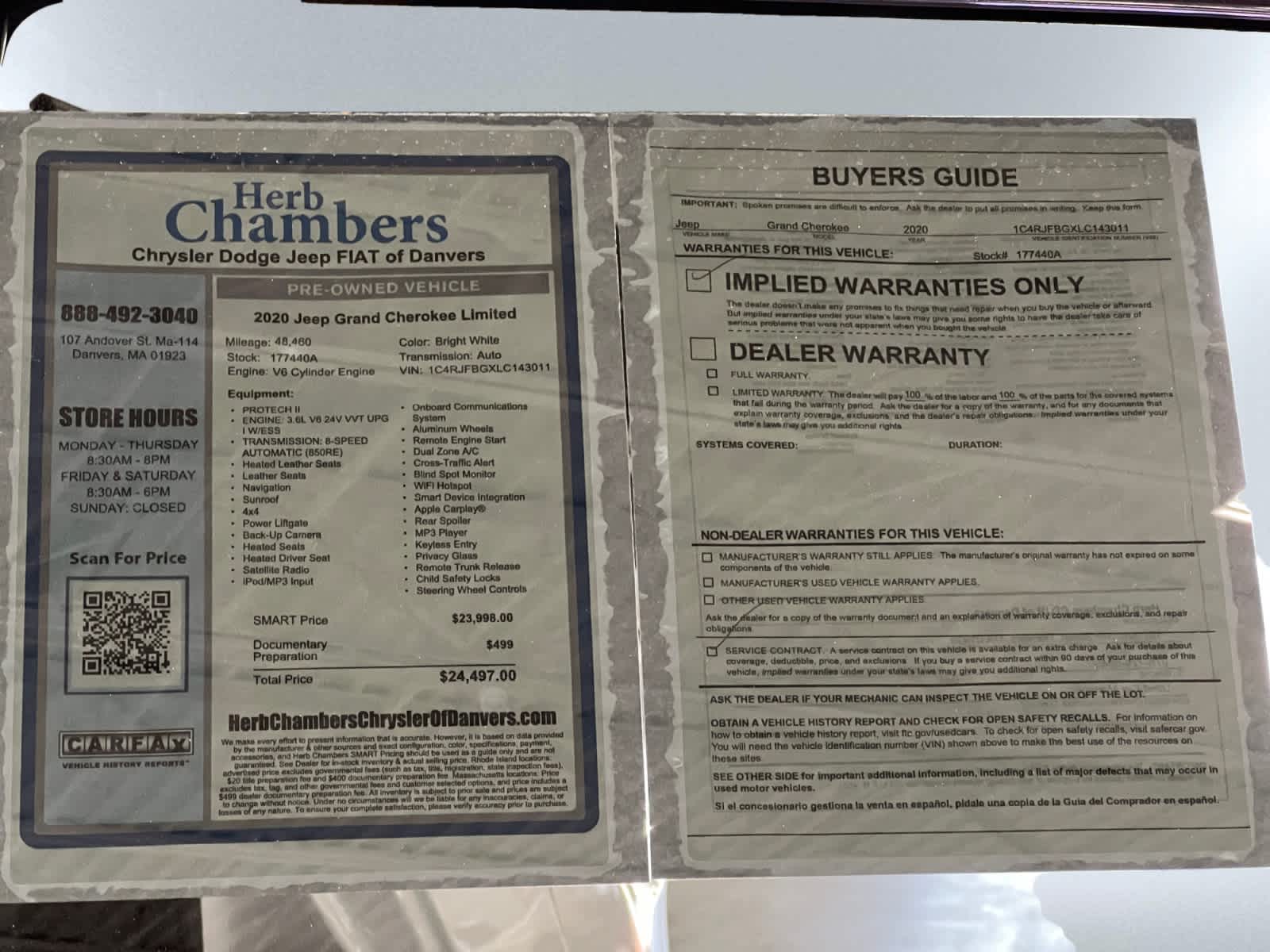 used 2020 Jeep Grand Cherokee car, priced at $24,197