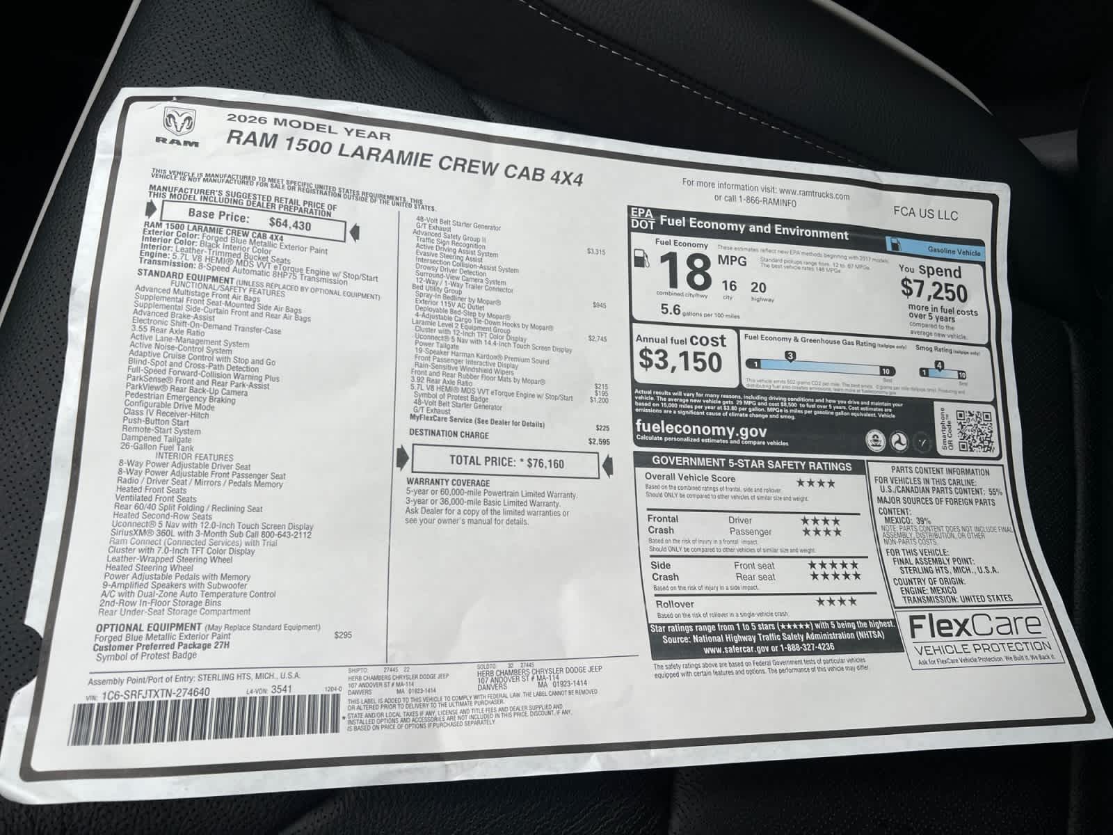 new 2026 Ram 1500 car, priced at $73,160