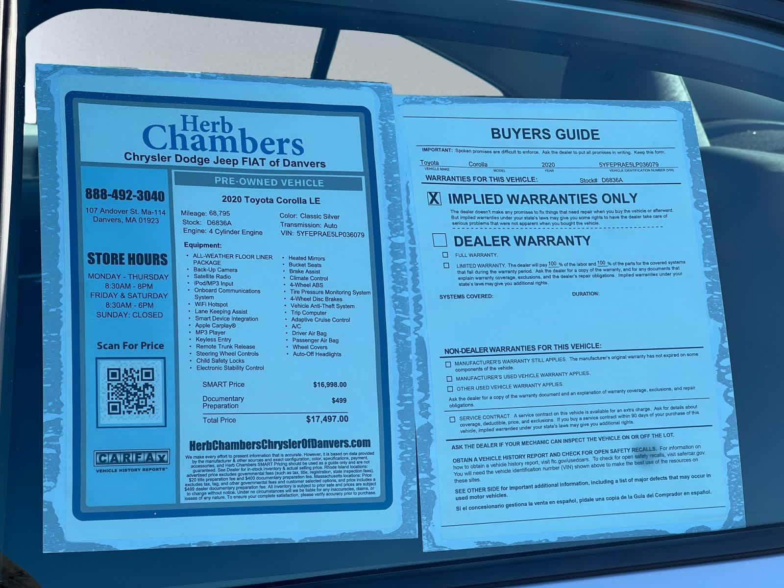 used 2020 Toyota Corolla car, priced at $17,497