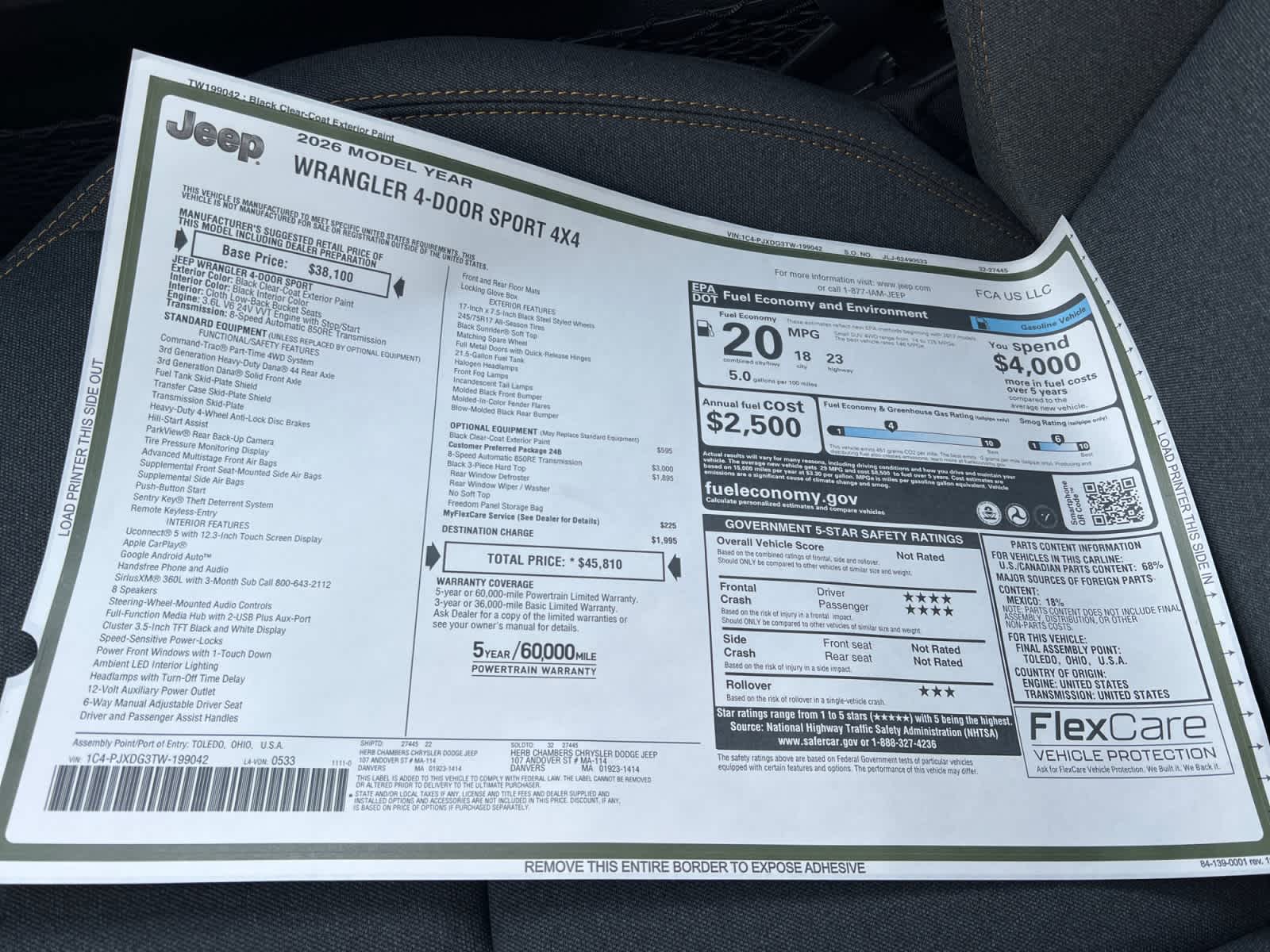 new 2026 Jeep Wrangler car, priced at $45,810