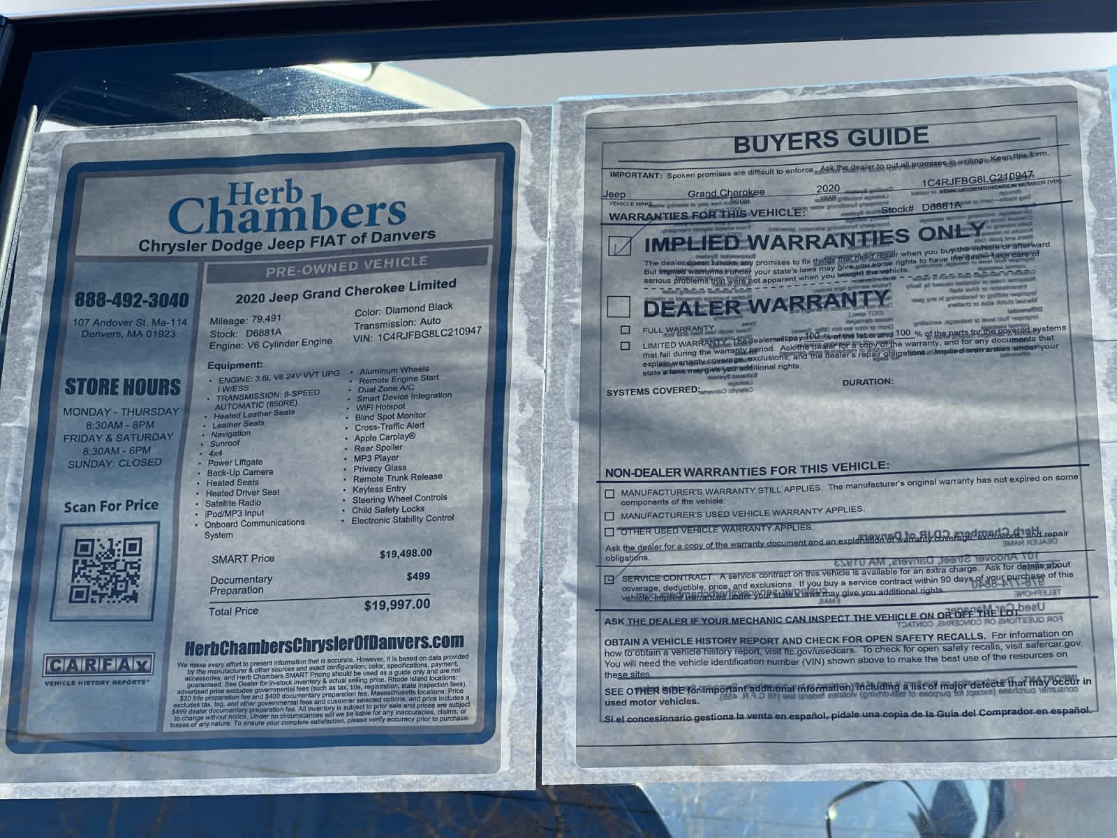 used 2020 Jeep Grand Cherokee car, priced at $18,997