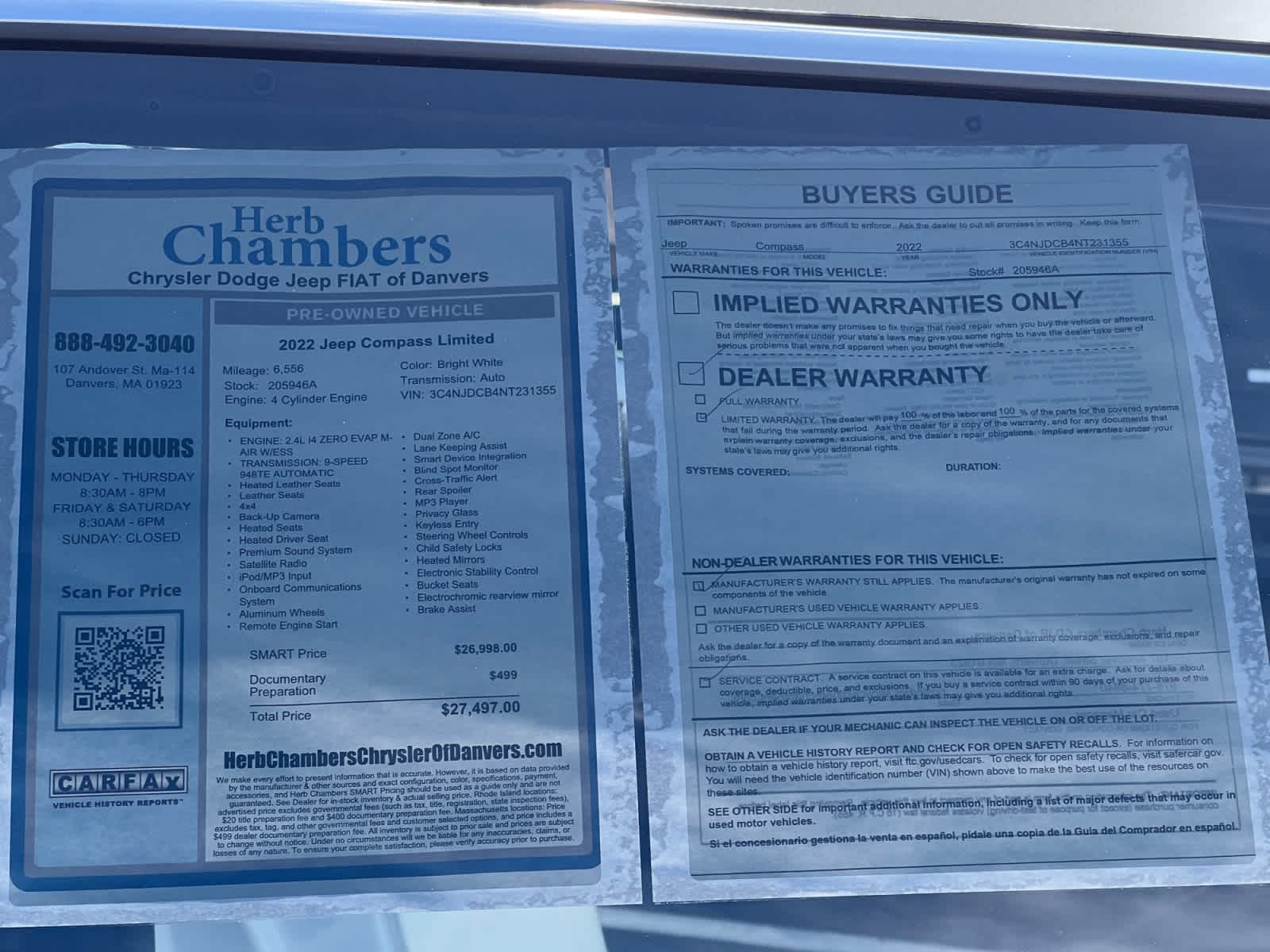 used 2022 Jeep Compass car, priced at $26,997