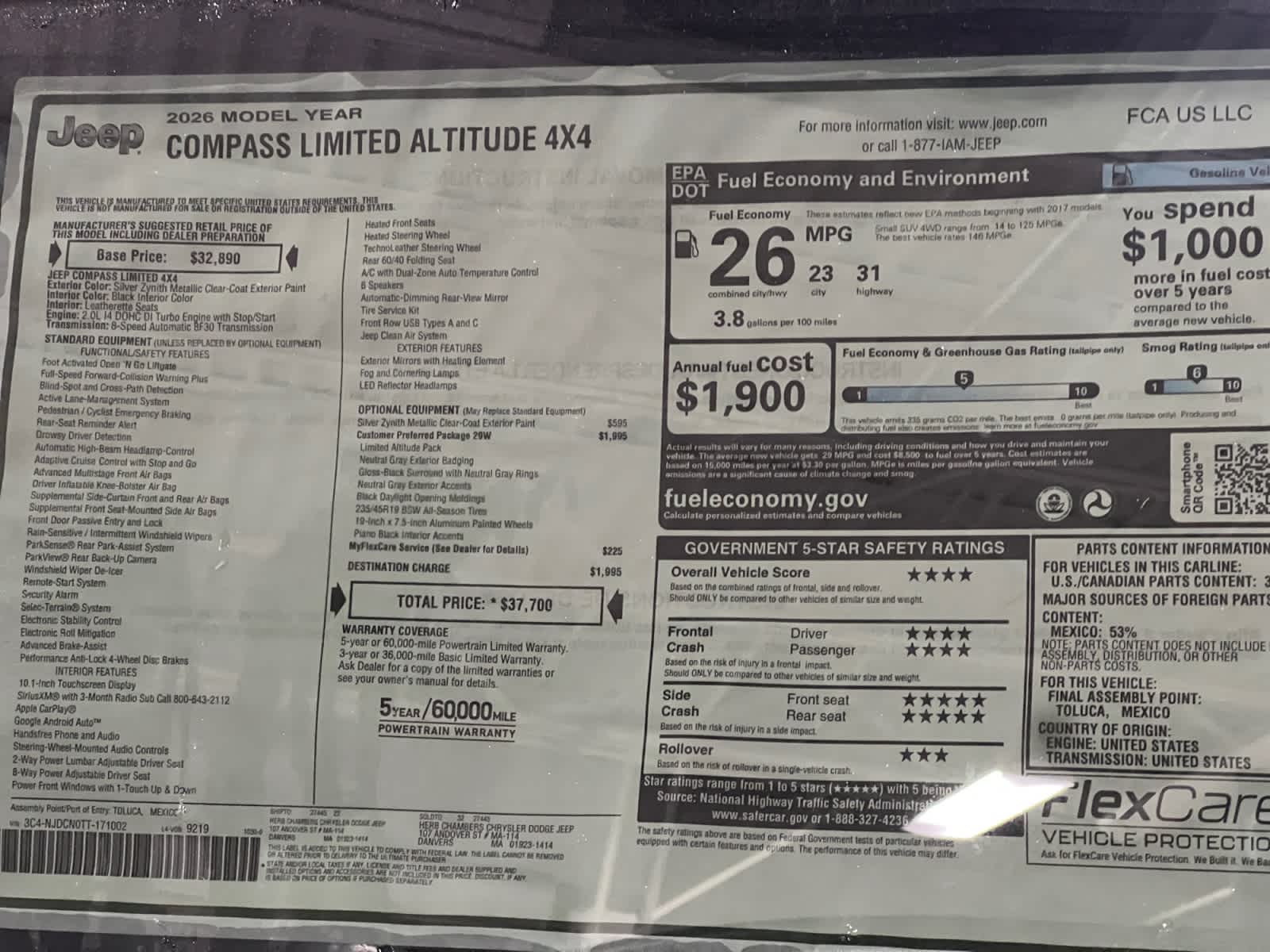 new 2026 Jeep Compass car, priced at $37,700