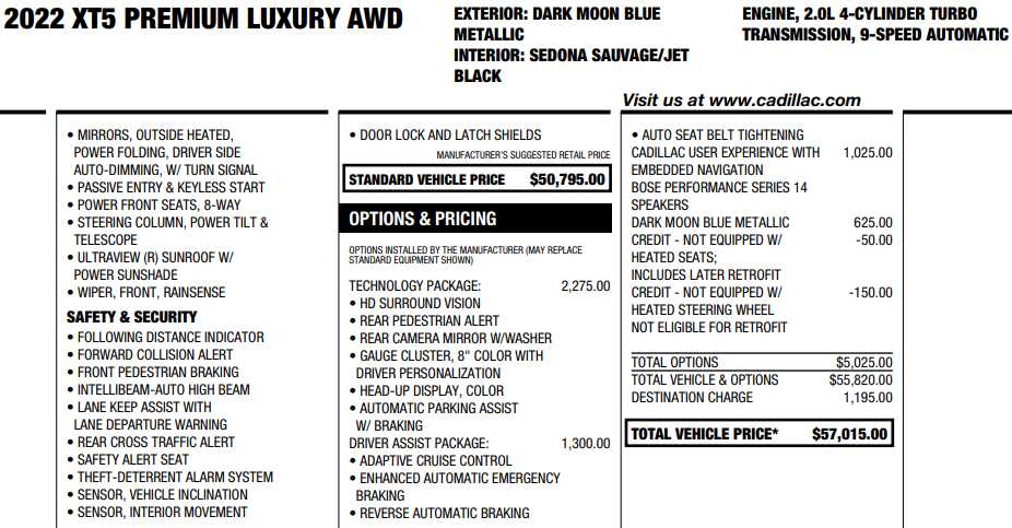 used 2022 Cadillac XT5 car, priced at $32,187