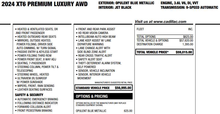 used 2024 Cadillac XT6 car, priced at $36,387