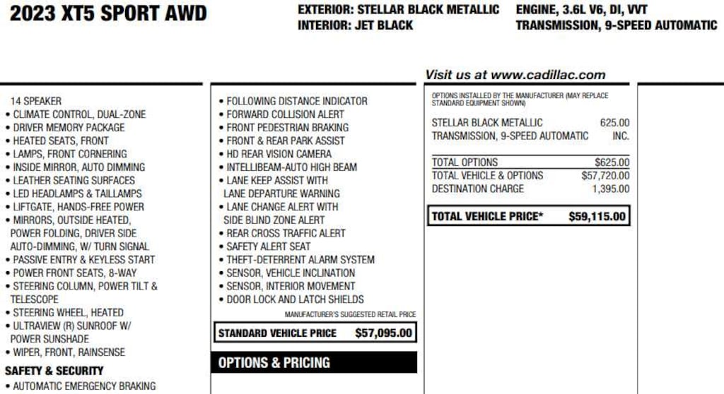 Used 2023 CADILLAC XT5 Sport SUV