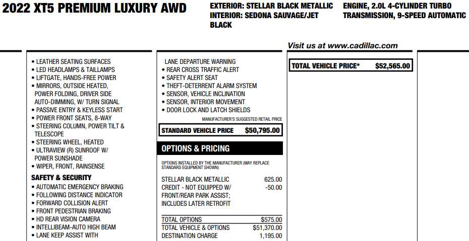 used 2022 Cadillac XT5 car, priced at $30,287