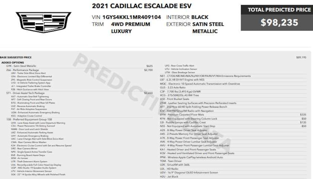 Used 2021 CADILLAC Escalade ESV Premium Luxury SUV