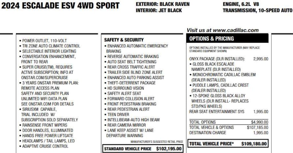 Used 2024 CADILLAC Escalade ESV Sport SUV
