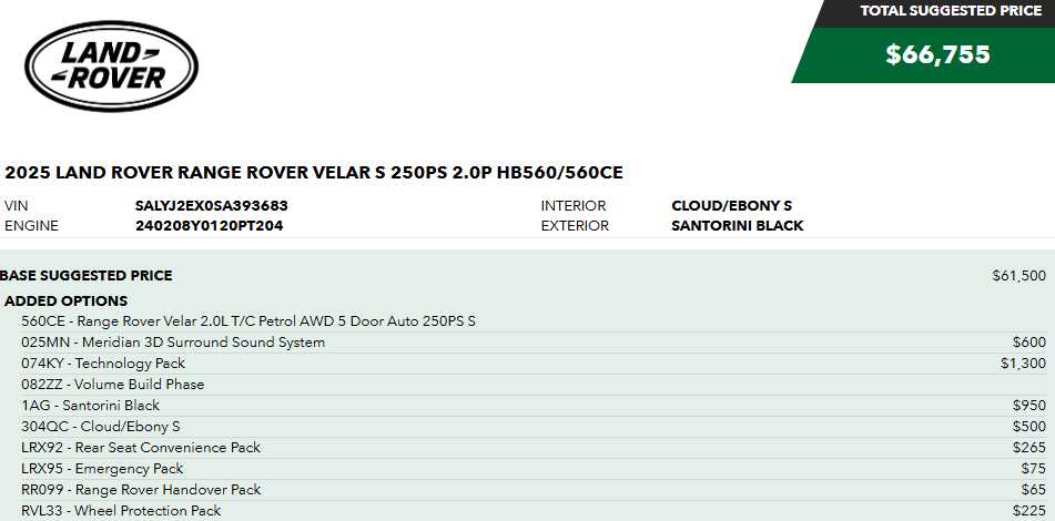 used 2025 Land Rover Range Rover Velar car, priced at $48,497