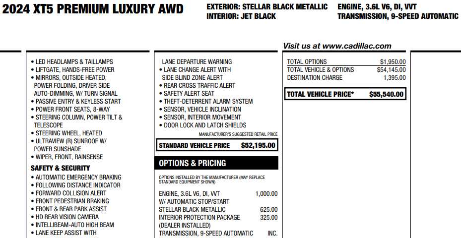 used 2024 Cadillac XT5 car, priced at $38,887