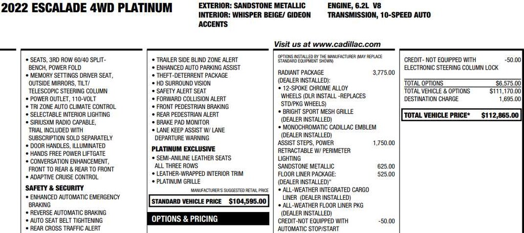 Used 2022 CADILLAC Escalade Premium Luxury Platinum SUV