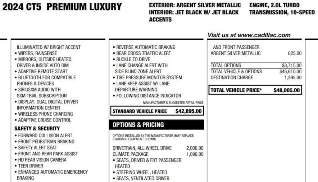 Used 2024 CADILLAC CT5 Premium Luxury Car