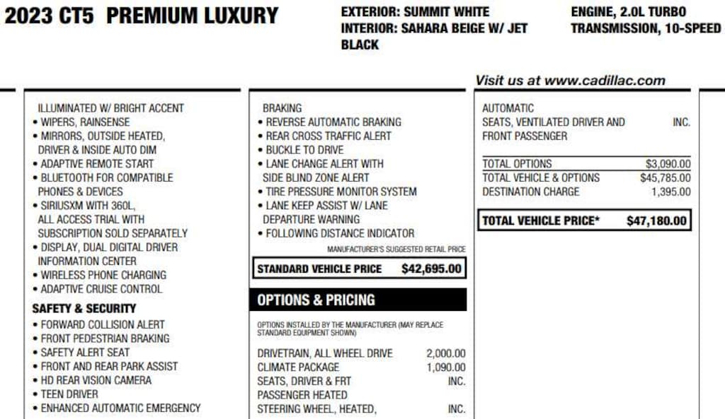 Used 2023 CADILLAC CT5 Premium Luxury Car