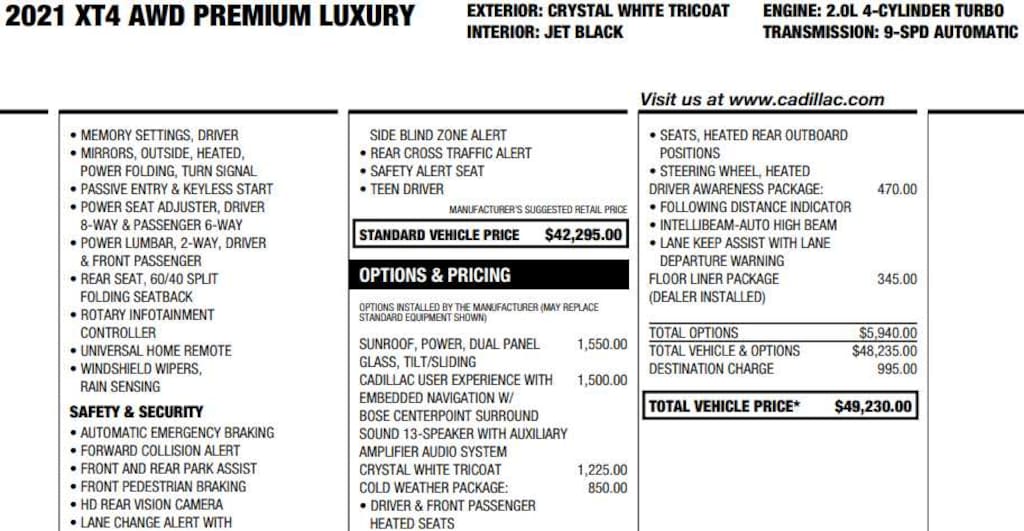 Used 2021 CADILLAC XT4 Premium Luxury SUV