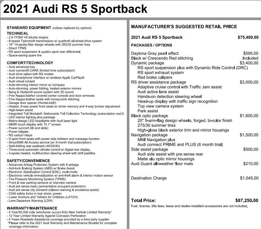 used 2021 Audi RS 5 Sportback car, priced at $44,987
