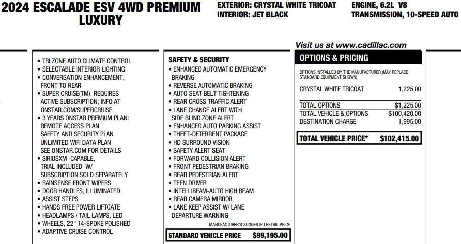 used 2024 Cadillac Escalade ESV car, priced at $81,887