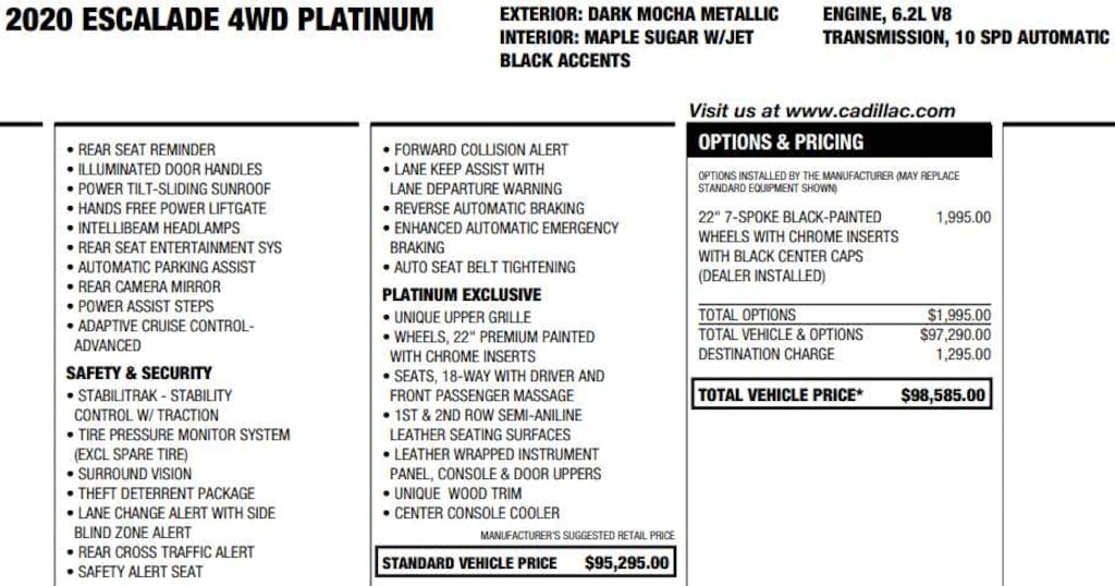 Used 2020 CADILLAC Escalade Platinum SUV
