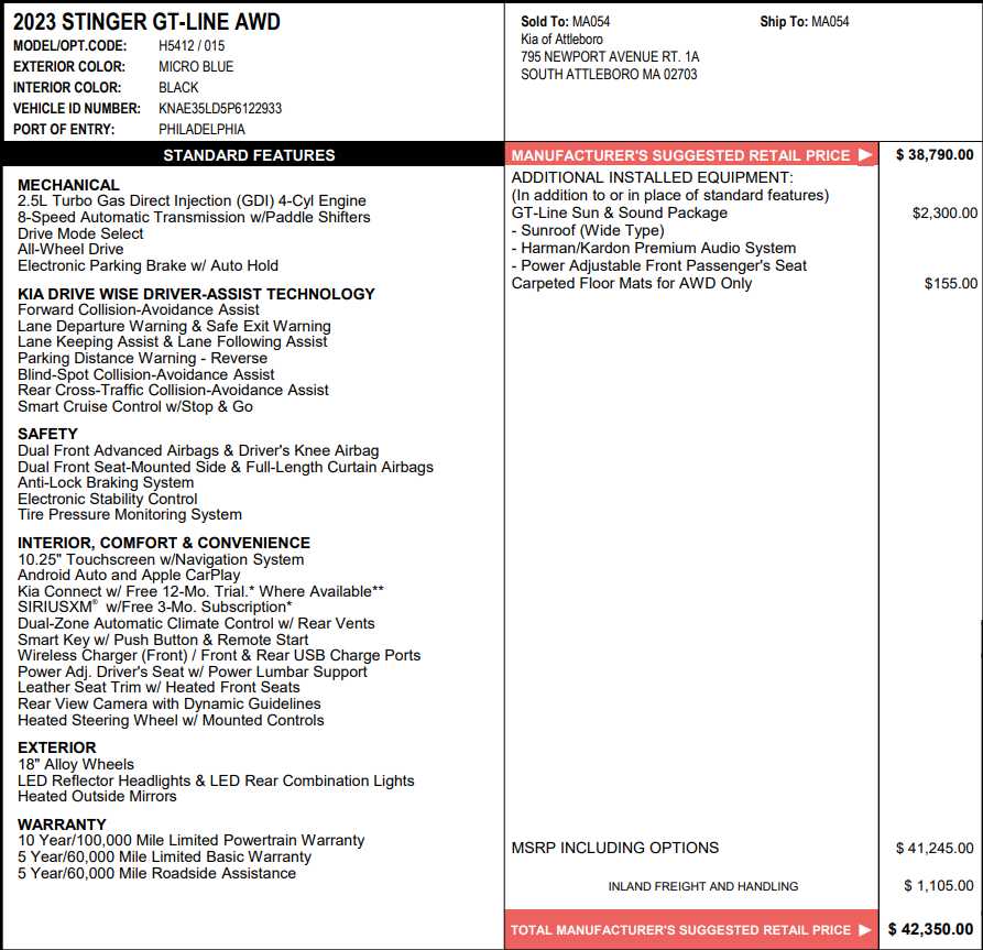 used 2023 Kia Stinger car, priced at $26,387