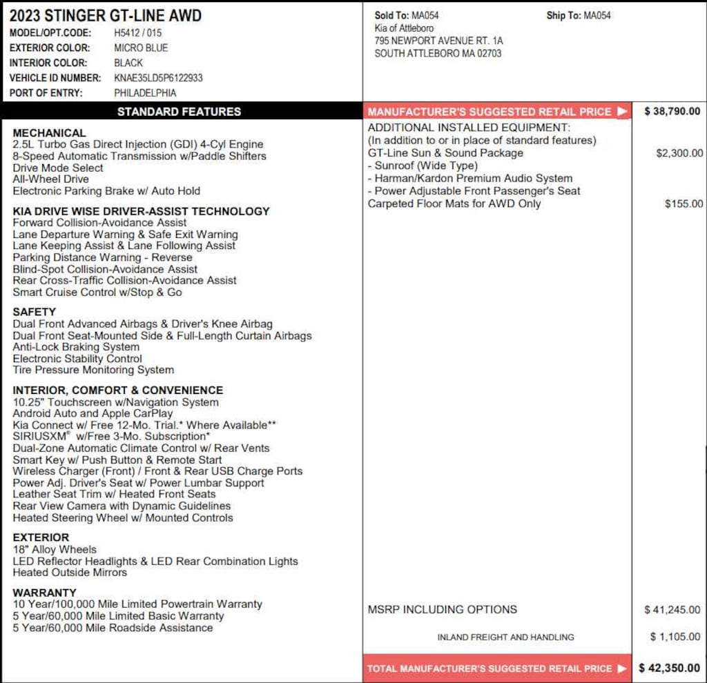 Used 2023 Kia Stinger GT-Line