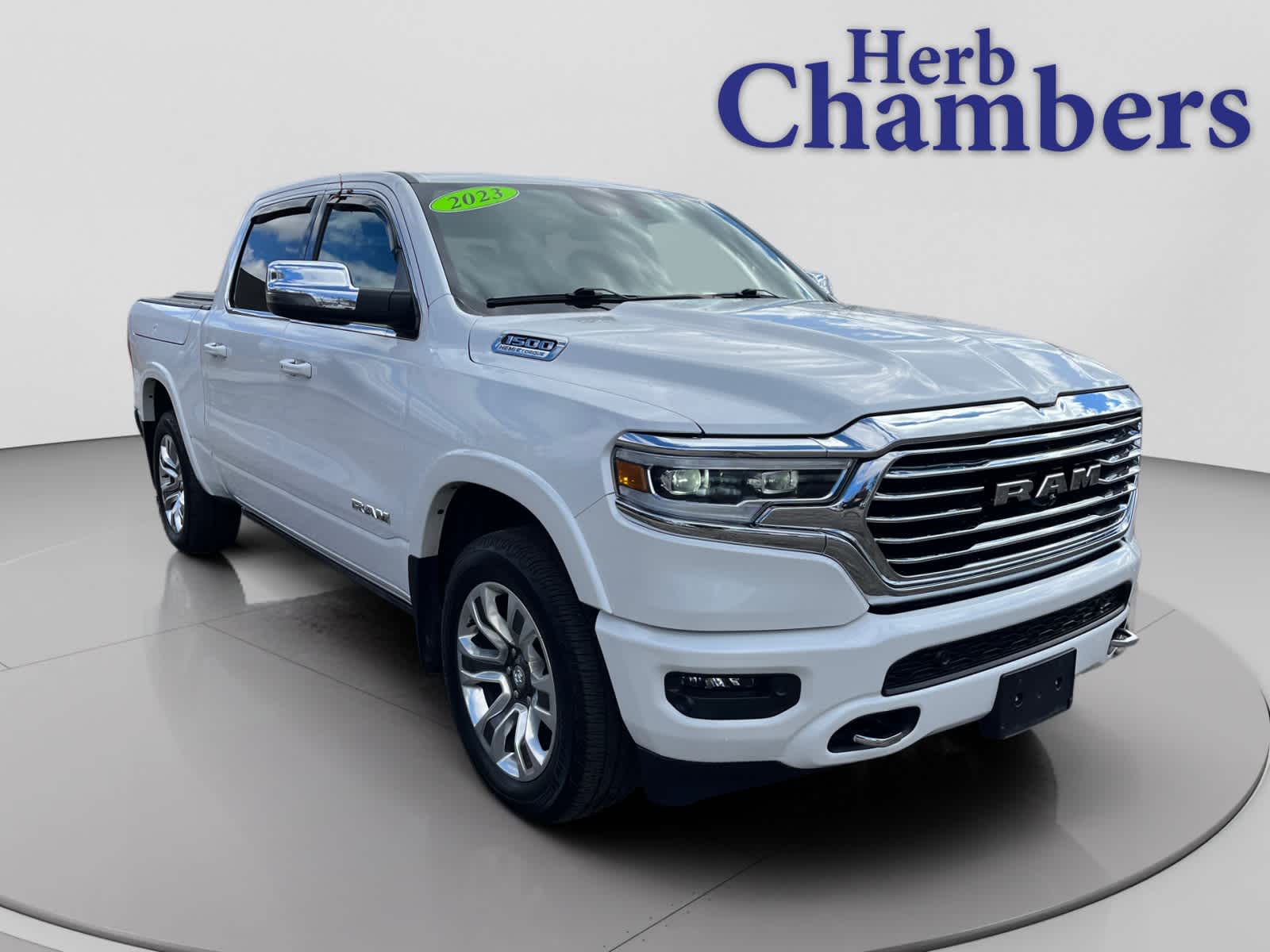 Ivory White Tri-Coat Pearlcoat 2023 RAM 1500 Limited Longhorn Crew Cab 4WD Pickup Truck Four-Wheel Drive Automatic