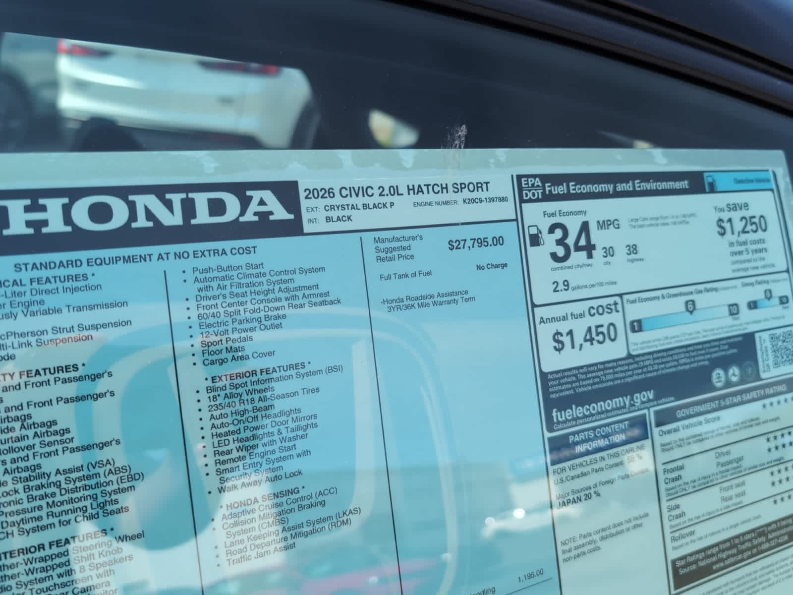 new 2026 Honda Civic car, priced at $28,990