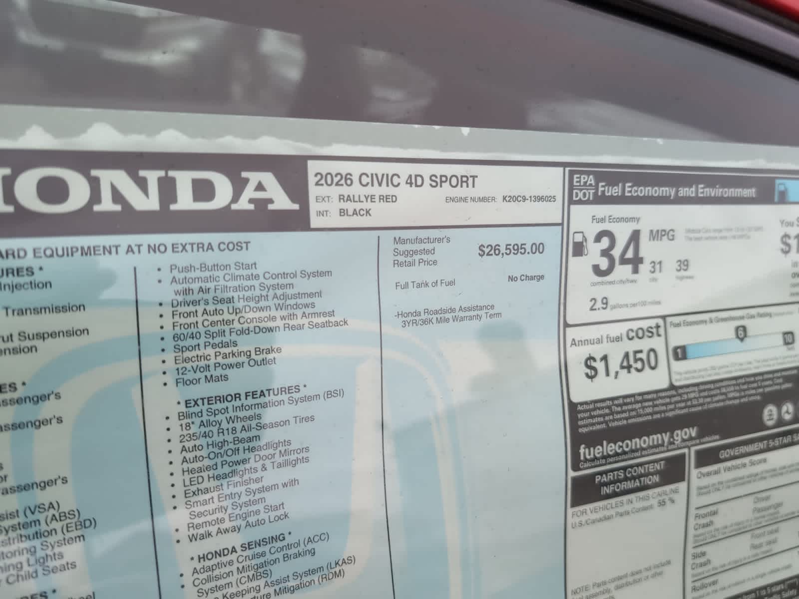 new 2026 Honda Civic car, priced at $27,790