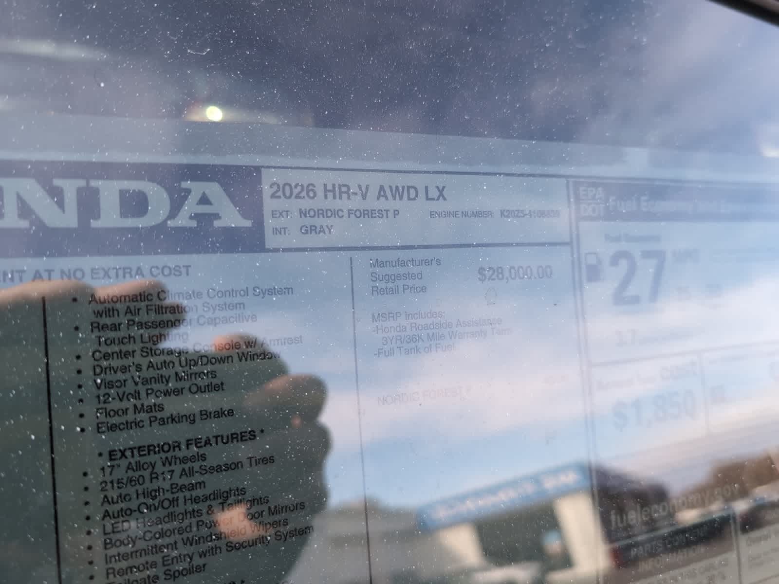 new 2026 Honda HR-V car, priced at $29,905