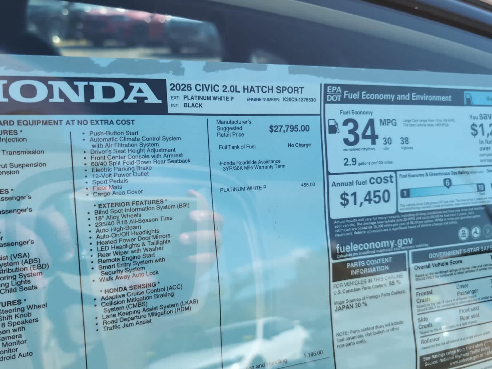 new 2026 Honda Civic car, priced at $29,445