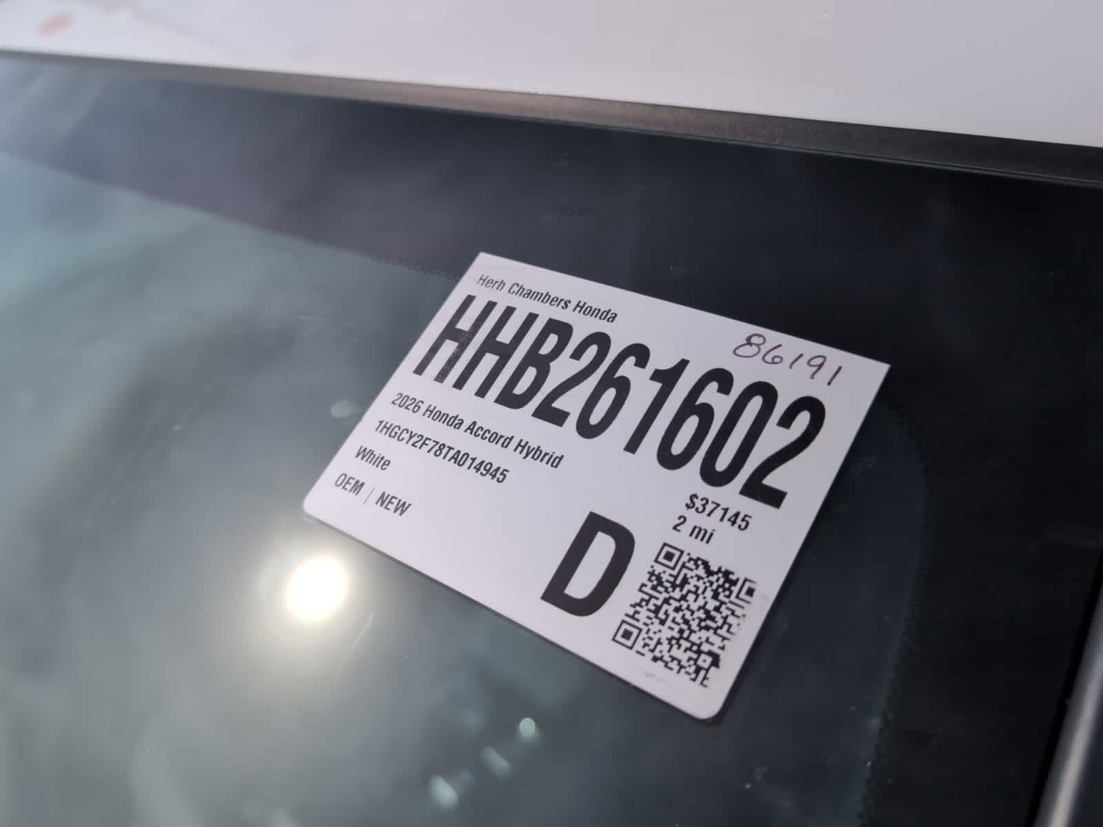 new 2026 Honda Accord Hybrid car, priced at $37,145