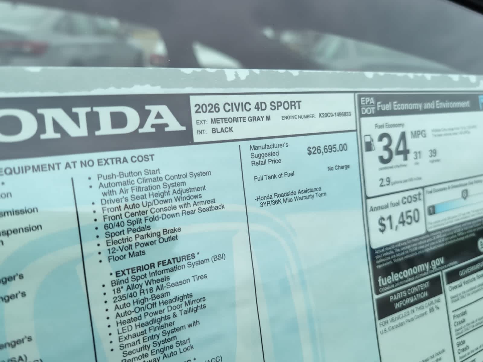 new 2026 Honda Civic car, priced at $27,890