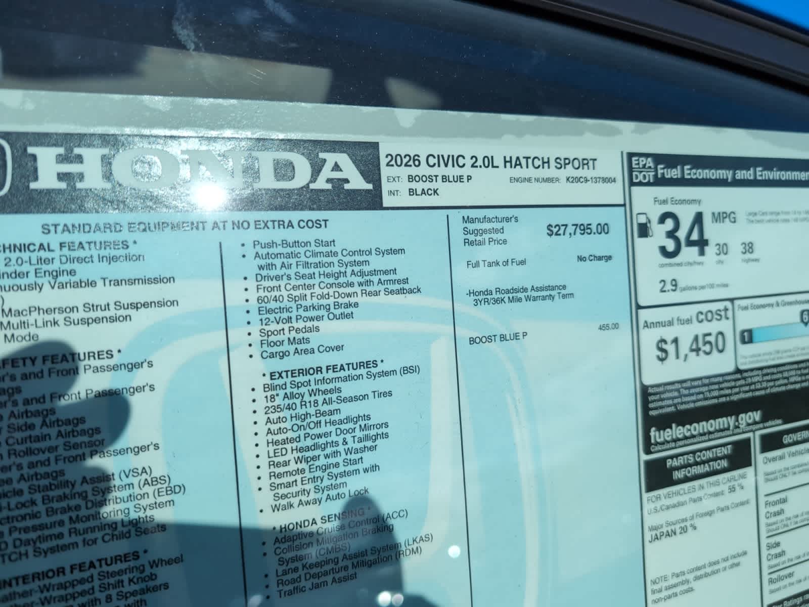 new 2026 Honda Civic car, priced at $29,445