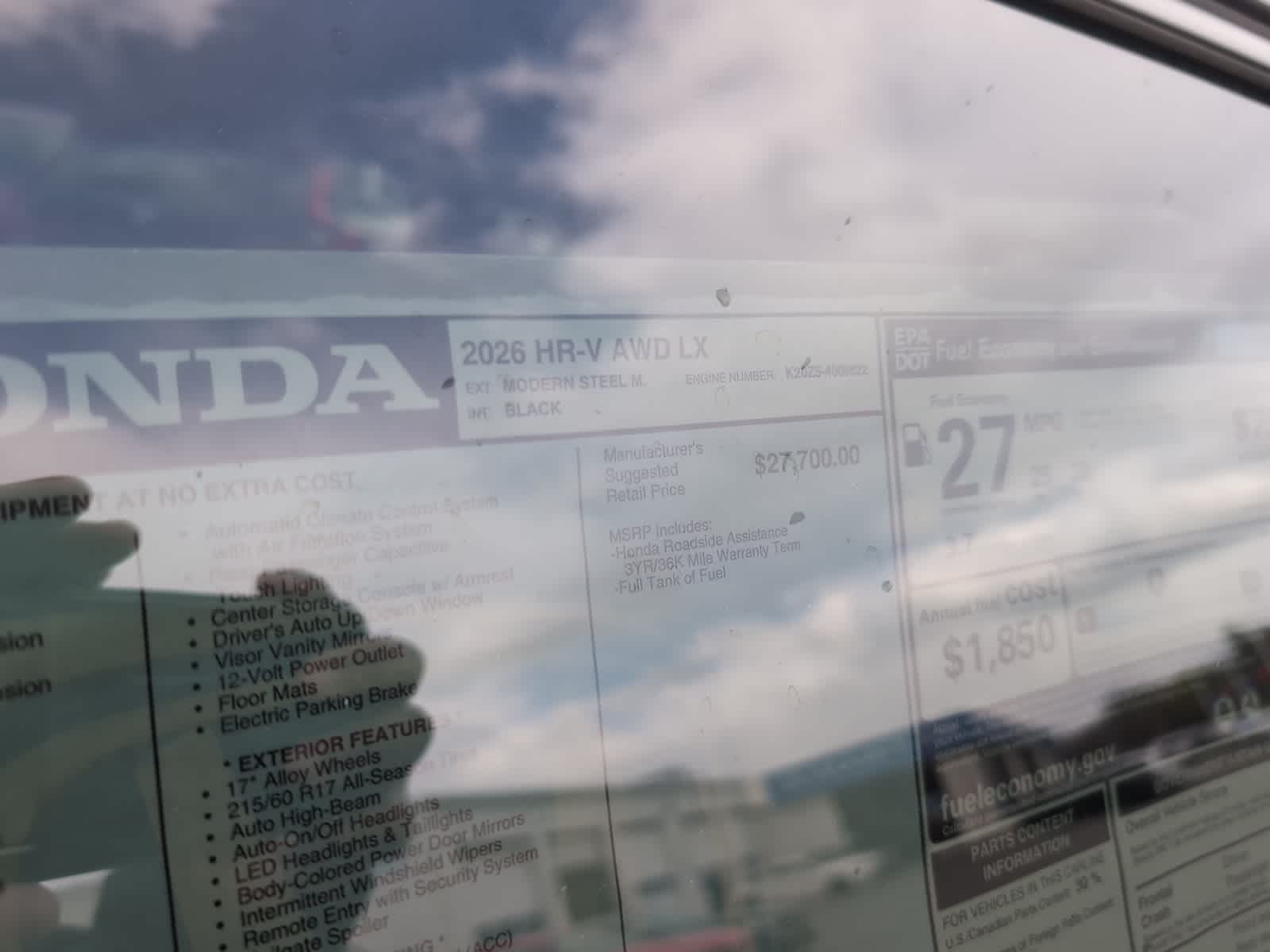 new 2026 Honda HR-V car, priced at $29,095