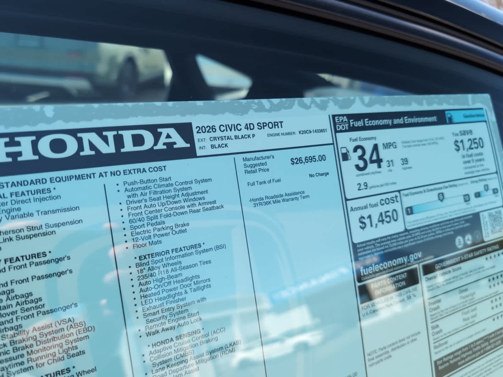 new 2026 Honda Civic car, priced at $27,890