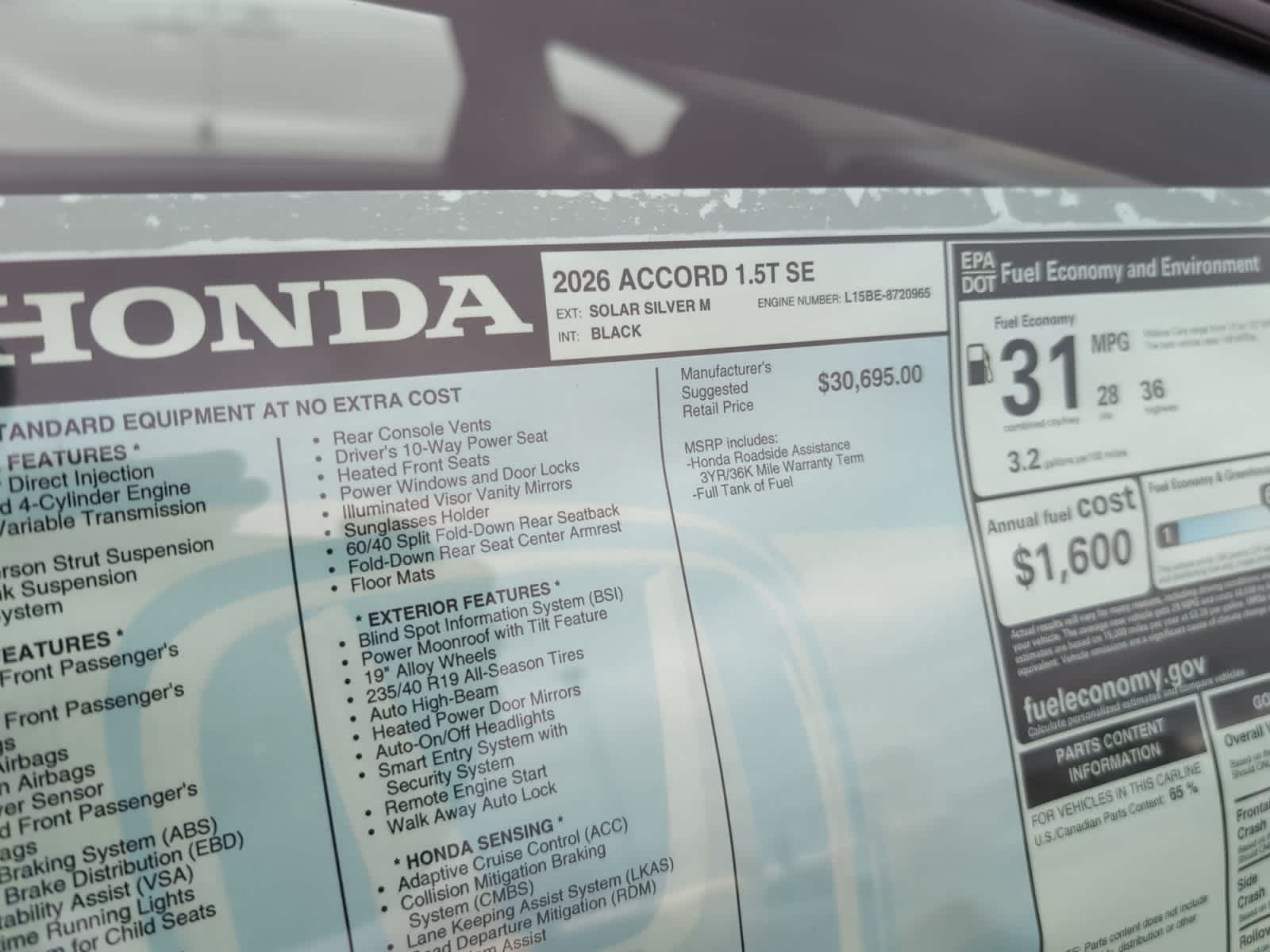 new 2026 Honda Accord car, priced at $31,890