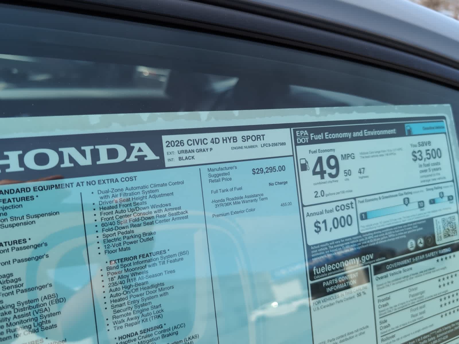 new 2026 Honda Civic Hybrid car, priced at $30,945