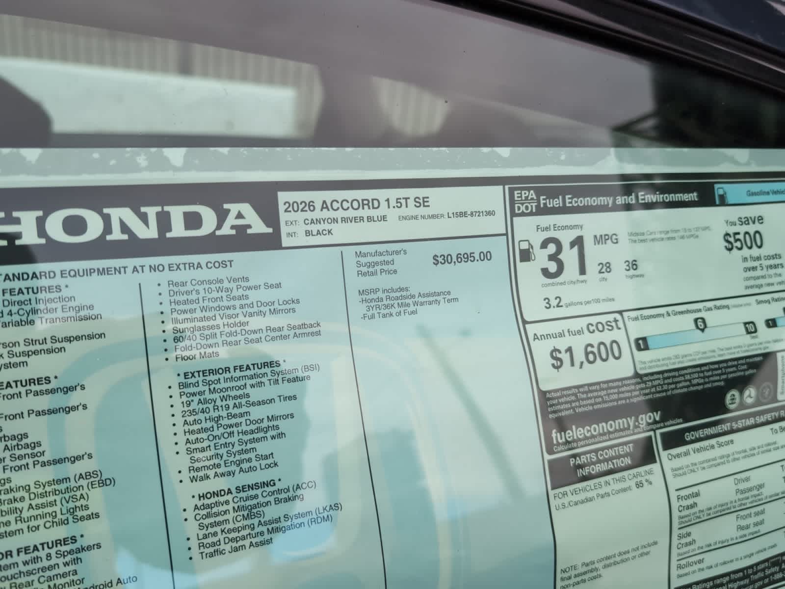 new 2026 Honda Accord car, priced at $31,890