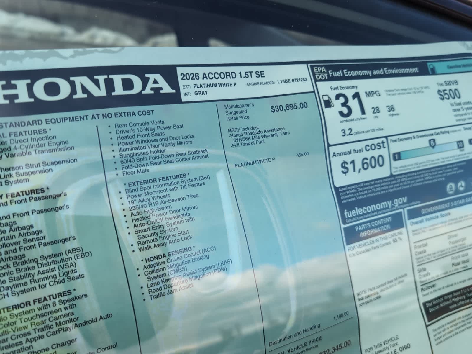 new 2026 Honda Accord car, priced at $32,345