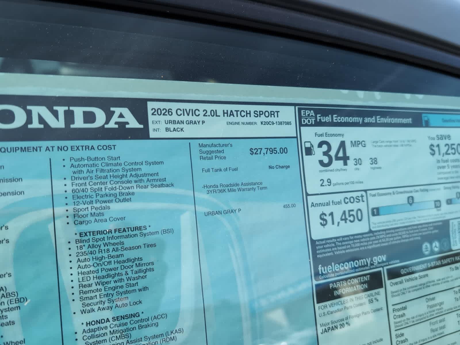 new 2026 Honda Civic car, priced at $29,445