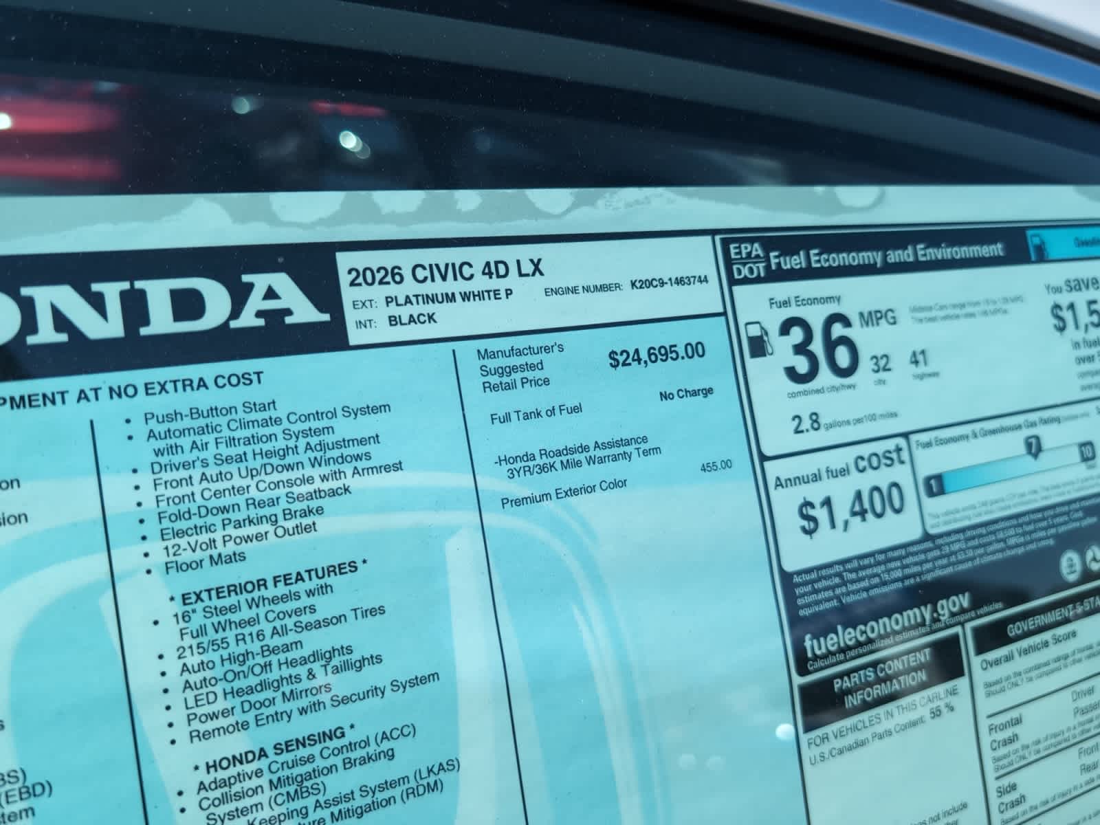 new 2026 Honda Civic car, priced at $26,345