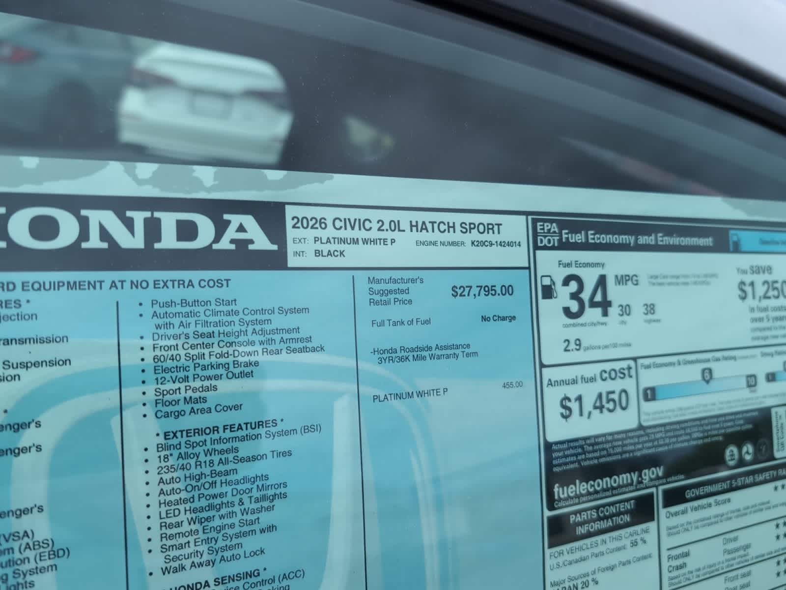 new 2026 Honda Civic car, priced at $29,445
