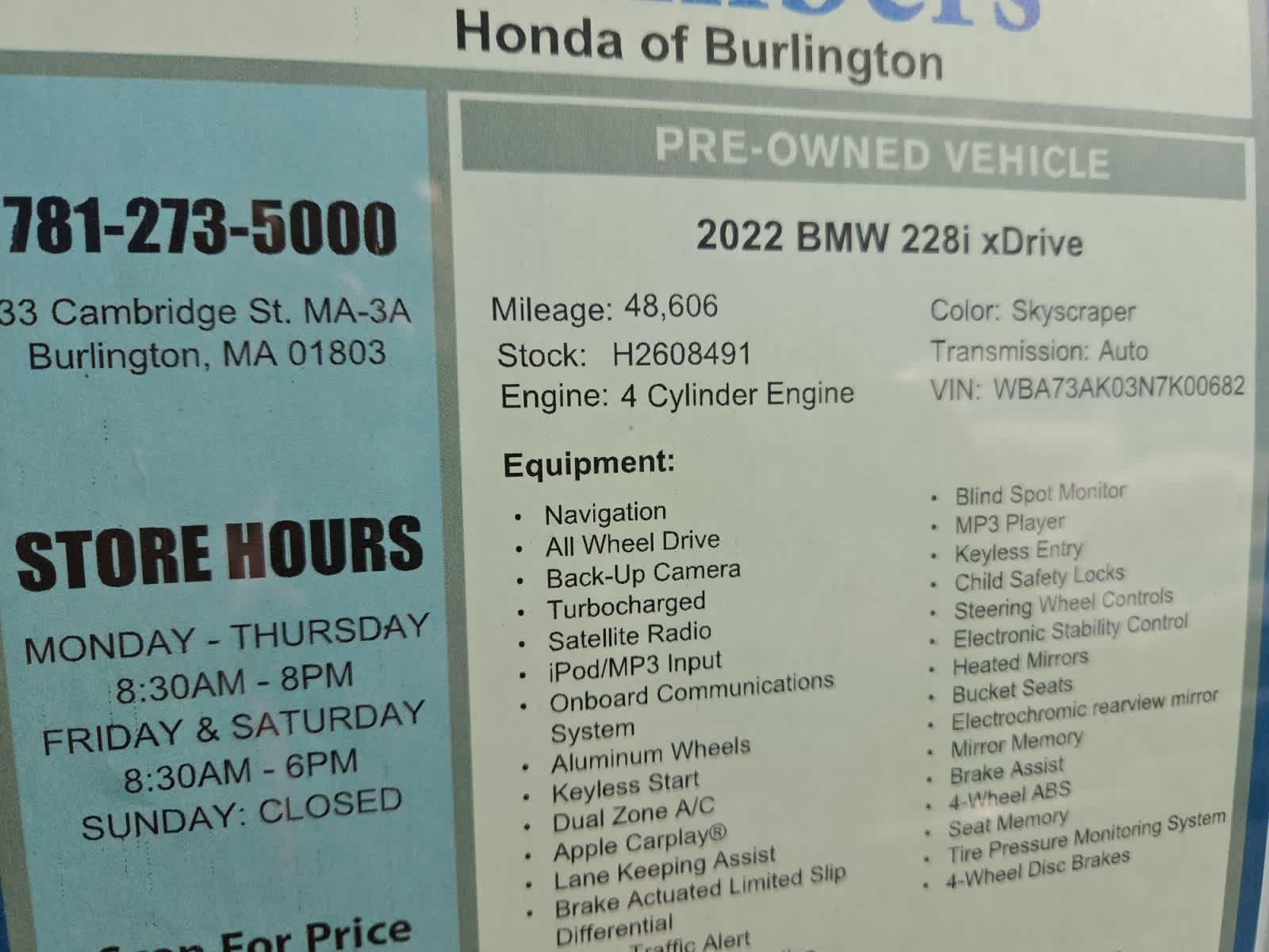 used 2022 BMW 228i car, priced at $22,998