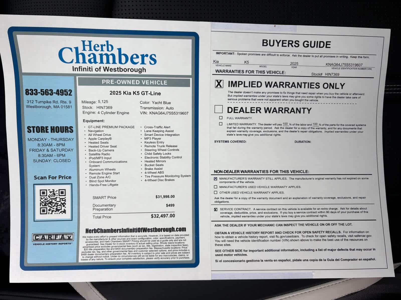 used 2025 Kia K5 car, priced at $29,288