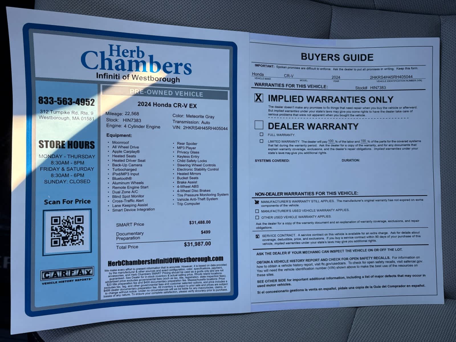 used 2024 Honda CR-V car, priced at $31,488