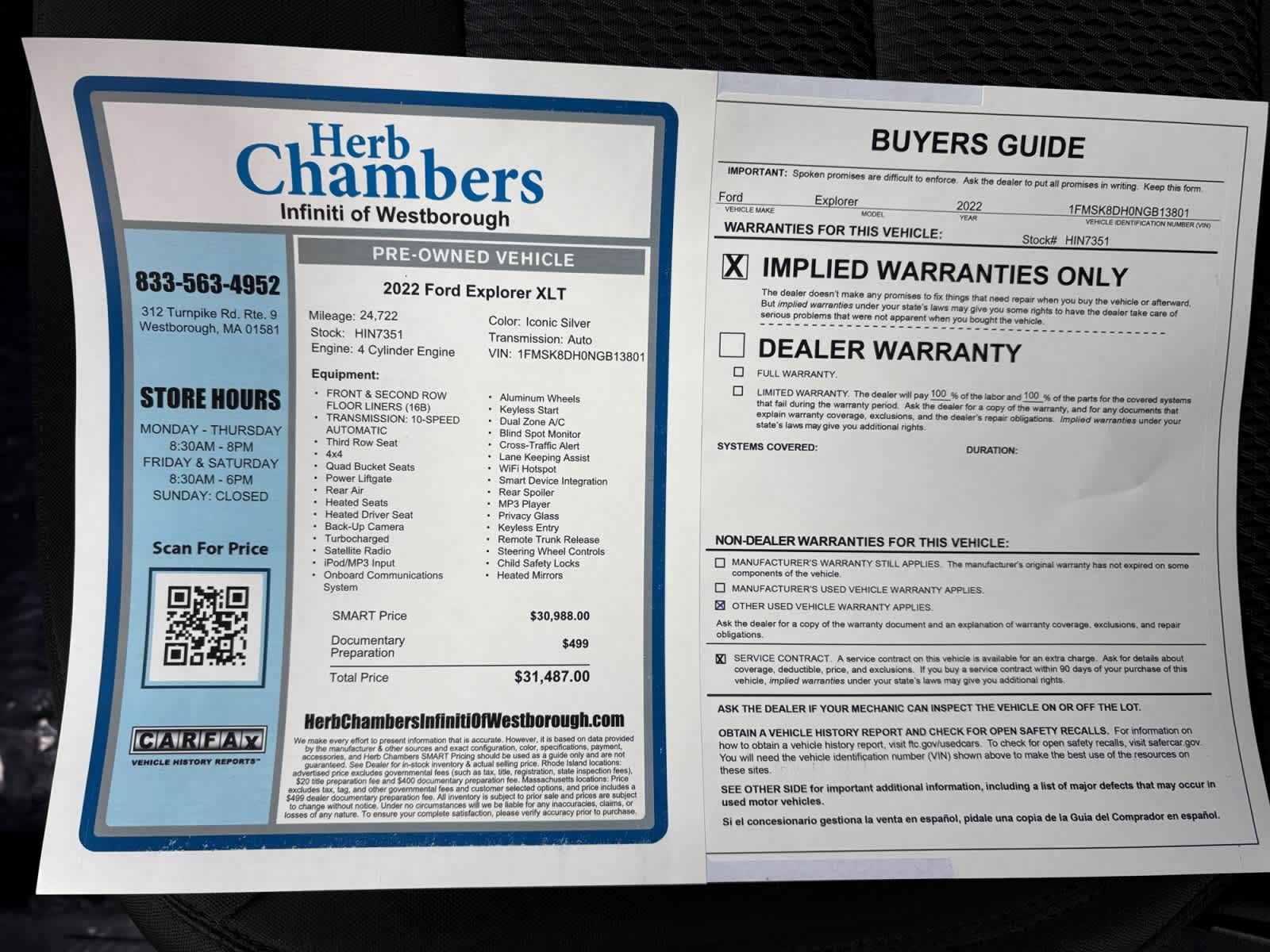 used 2022 Ford Explorer car, priced at $26,888