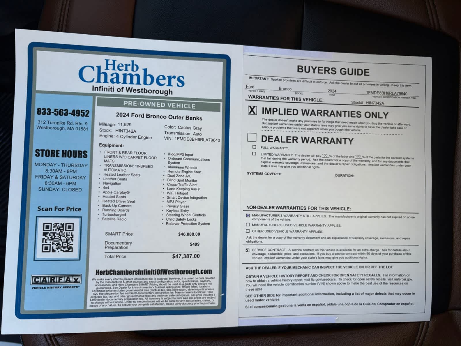 used 2024 Ford Bronco car, priced at $46,188