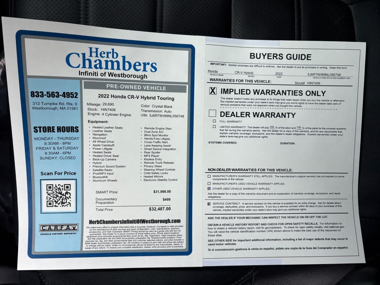 used 2022 Honda CR-V Hybrid car, priced at $31,488