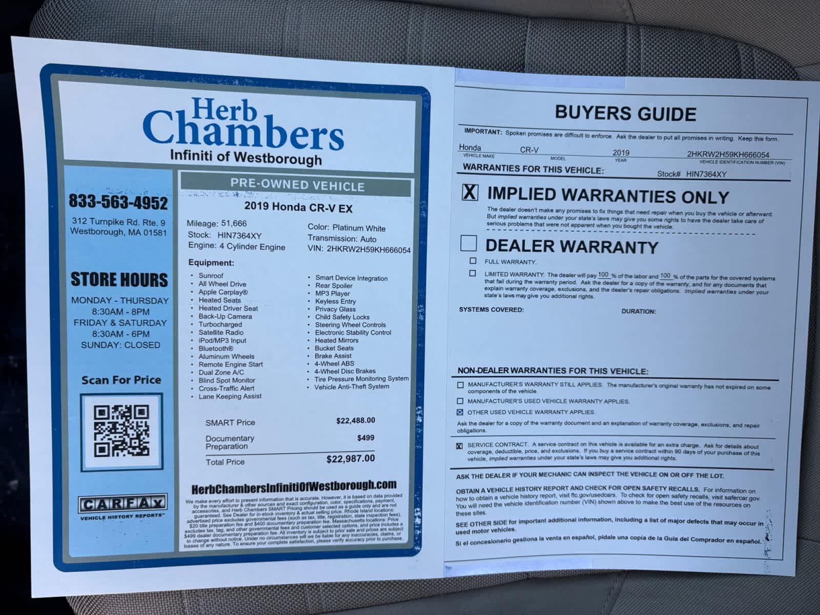 used 2019 Honda CR-V car, priced at $21,688